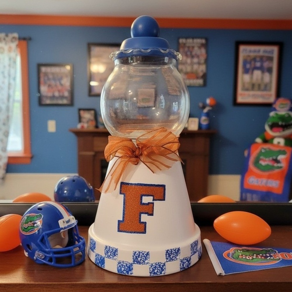 Florida Gators Glass Candy Jar, Handmade Canister with Lid, Fan Home‎ Decor